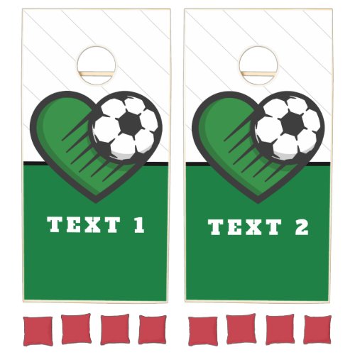 Green Soccer Love Kids Players Name  Ball Striped Cornhole Set