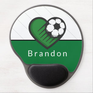 Green Soccer Love Kids Players Name & Ball Striped Gel Mouse Pad