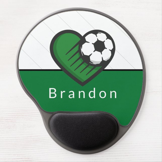 Green Soccer Love Kids Players Name & Ball Striped Gel Mouse Pad (Front)