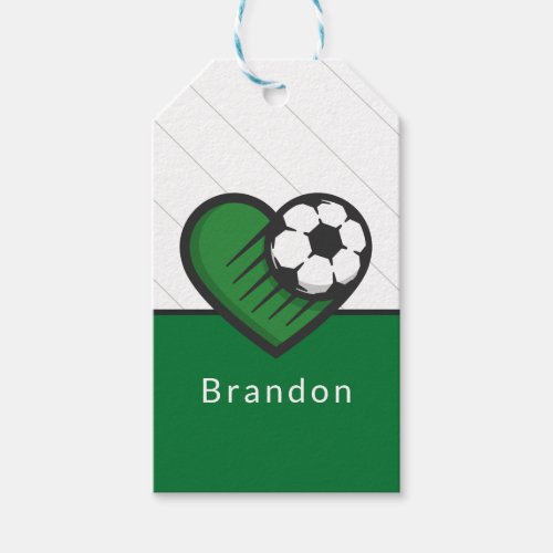 Green Soccer Love Kids Players Name  Ball Striped Gift Tags