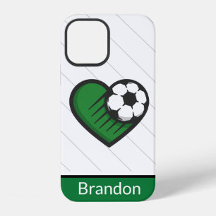 Green Soccer Love Kids Players Name & Ball Striped iPhone 12 Case