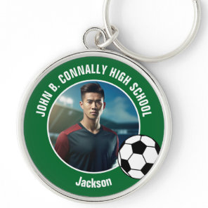 Green Soccer Player Photo High School Keychain