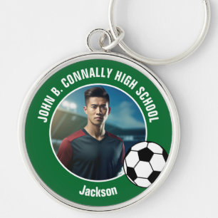 Green Soccer Player Photo High School Keychain