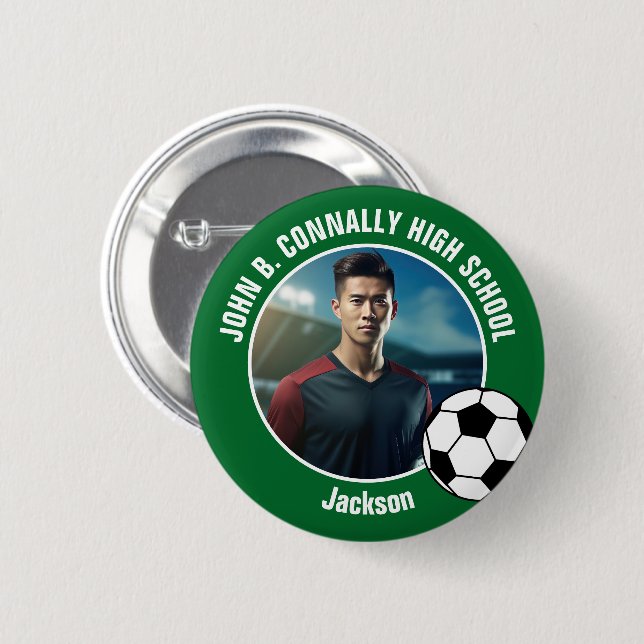 Green Soccer Player Photo High School Spirit Button (Front & Back)