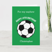 Green Soccer Sport 14th Birthday Card