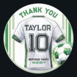 Green Soccer Sports Boy Jersey Kids Birthday Favor Classic Round Sticker<br><div class="desc">Score big with our Children's Soccer Birthday Party Sticker! Perfect for young athletes who live and breathe soccer, this Sticker is sure to kick off the birthday festivities in style. Featuring a vibrant soccer jersey and a classic soccer ball in various shades of green and white, it sets the stage...</div>