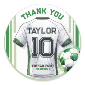 Green Soccer Sports Boy Jersey Kids Birthday Favor Classic Round Sticker