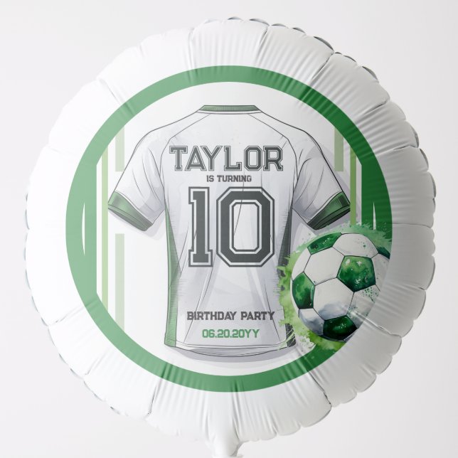 Green Soccer Sports Boy Jersey Kids Birthday Party Balloon (Front)
