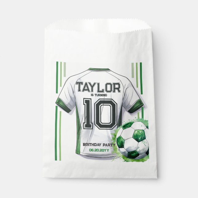 Green Soccer Sports Boy Jersey Kids Birthday Party Favor Bag (Front)