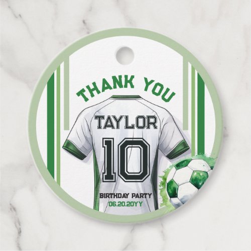 Green Soccer Sports Boy Jersey Kids Birthday Party Favor Tags