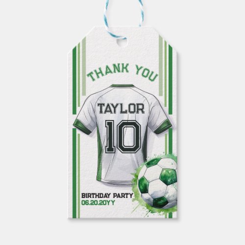 Green Soccer Sports Boy Jersey Kids Birthday Party Gift Tags