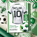 Green Soccer Sports Boy Jersey Kids Birthday Party Invitation<br><div class="desc">Score big with our Children's Soccer Birthday Party Invitation! Perfect for young athletes who live and breathe soccer, this invitation is sure to kick off the birthday festivities in style. Featuring a vibrant soccer jersey and a classic soccer ball in various shades of green and white, it sets the stage...</div>