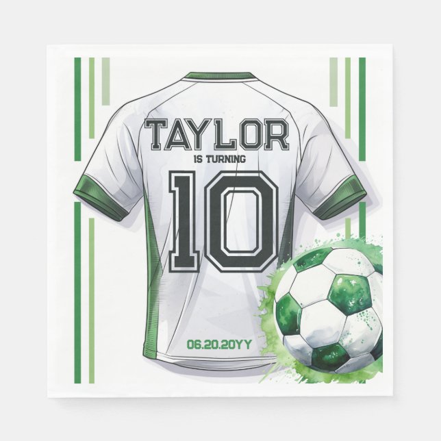 Green Soccer Sports Boy Jersey Kids Birthday Party Napkins (Front)