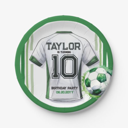 Green Soccer Sports Boy Jersey Kids Birthday Party Paper Plates