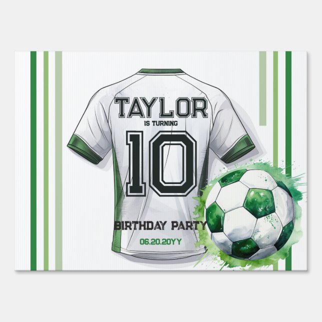 Green Soccer Sports Boy Jersey Kids Birthday Party Sign (Front)