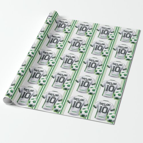 Green Soccer Sports Boy Jersey Kids Birthday Party Wrapping Paper
