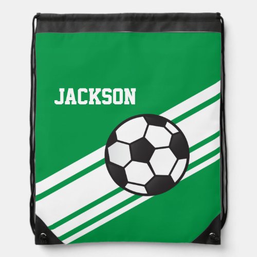 Green Soccer Stripes Drawstring Bag