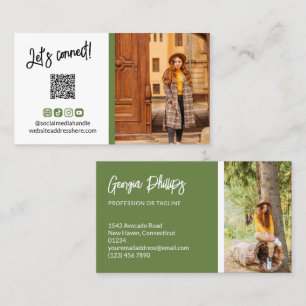 Green Social Media Icons QR Code Photo Business Card