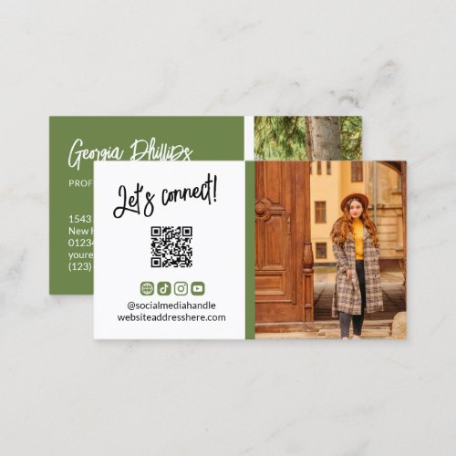 Green Social Media Icons QR Code Photo Business Card