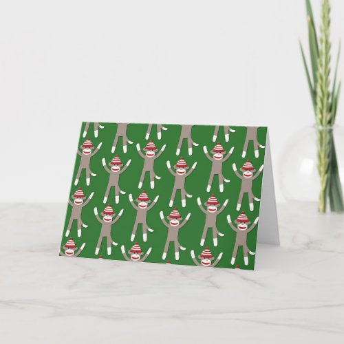 Green Sock Monkey Print Holiday Card