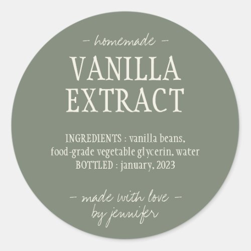 Green Soft Bottle Homemade drink Vanilla Extract Classic Round Sticker