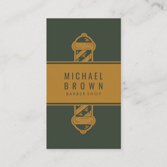Green Soft Brown Vintage Barber shop Business Card
