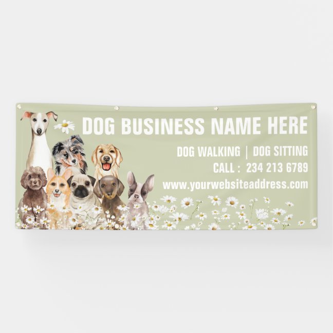 Green Soft Daisy Puppies Floral Dog Grooming Banner