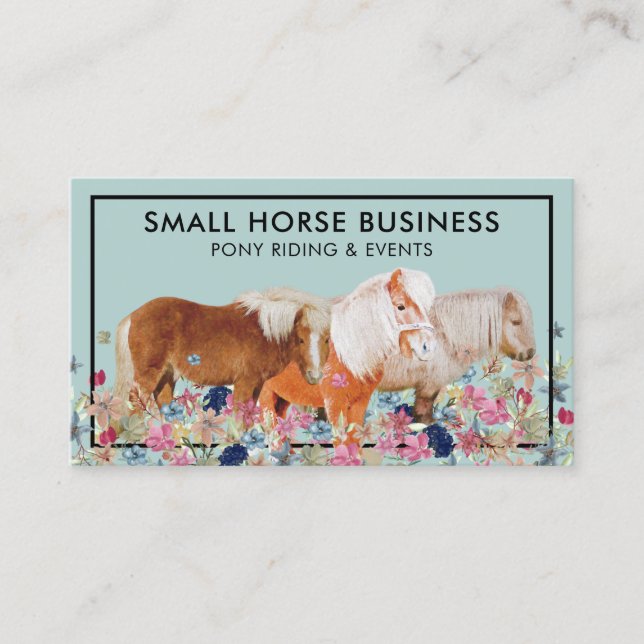 Green Soft Horse Riding Breeding Pony Floral Business Card (Front)