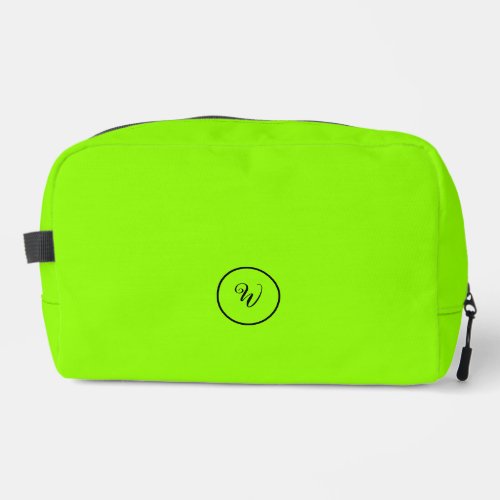 Green solid color neon monogram modern trendy  dopp kit