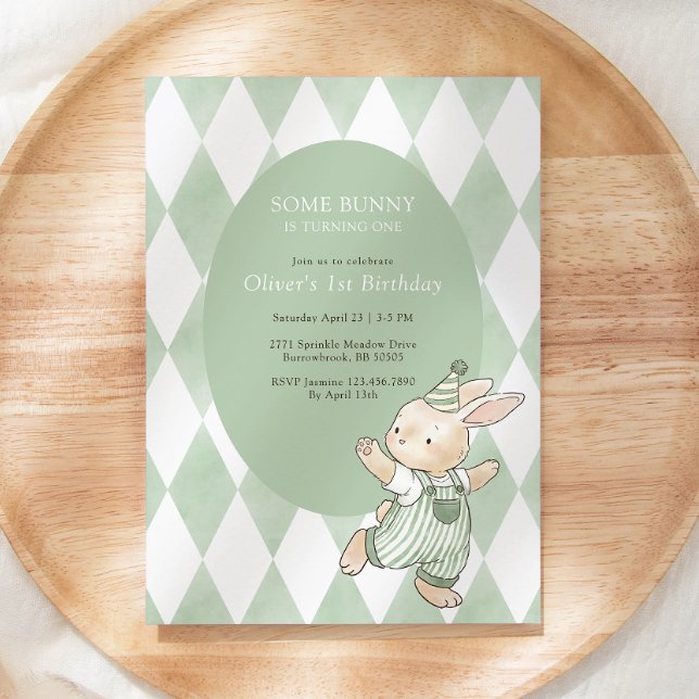 Green Some Bunny Is Turning One 1st Birthday Invitation (Creator Uploaded)