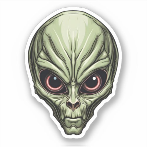 Green Space Alien Face Creepy Cartoon Alien Sticker