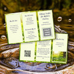 Green Space Business Logo Brochure Flyer<br><div class="desc">Small business budget flyer brochure to customize on both sides and fold into thirds. The nature themed background is green grass with flowers and sunshine. All text is dark purple. Each side of this 5x8 size paper has three sections with text templates. Also add a logo, QR code, and /...</div>