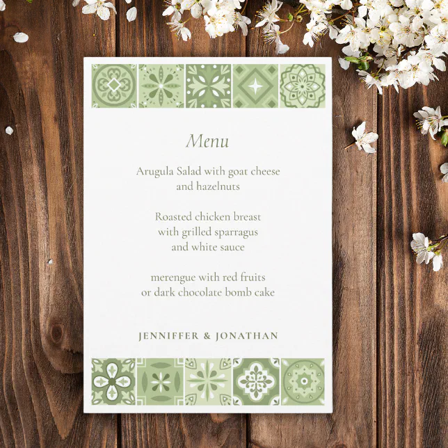 Green Spanish tiles menu | Zazzle