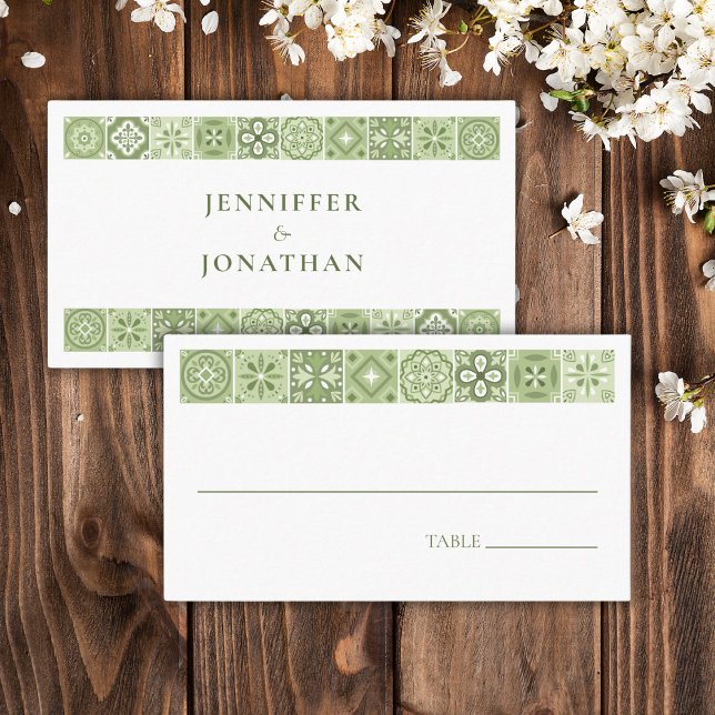 Green Spanish tiles Place Card (Creator Uploaded)