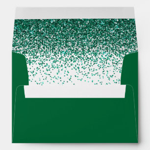 Green Sparkle Glitter Merry Christmas Holiday Envelope