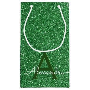 Green Sparkle Glitter Monogram Name & Initial Small Gift Bag