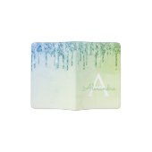 Green Sparkle Glitter Monogram Name Passport Holder (Opened)
