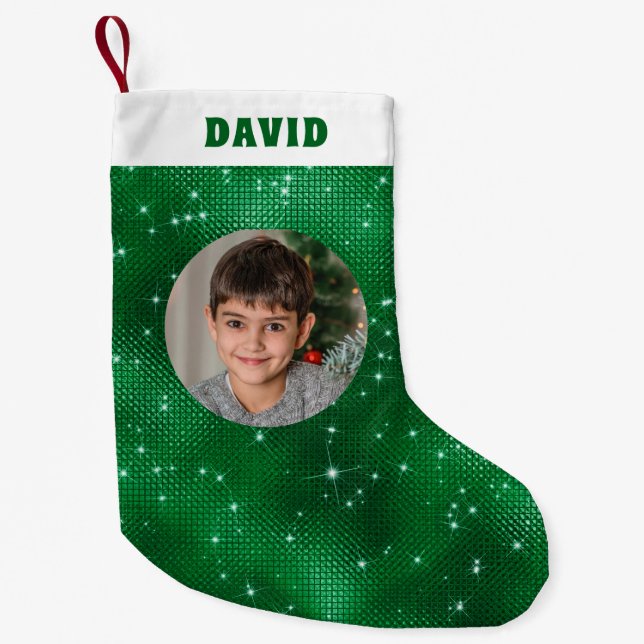 Green Sparkle Glitter  Small Christmas Stocking (Front)