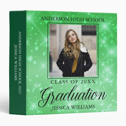 Green Sparkle Graduation 2024 Graduate Photo Album 3 Ring Binder