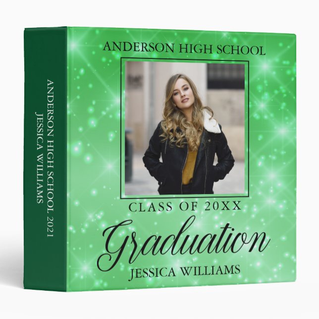 Green Sparkle Graduation 2025 Graduate Photo Album 3 Ring Binder (Front/Spine)
