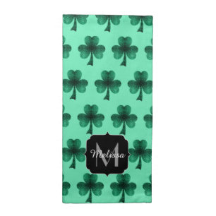 Green Sparkles Shamrock St. Patrick' Day Monogram Cloth Napkin