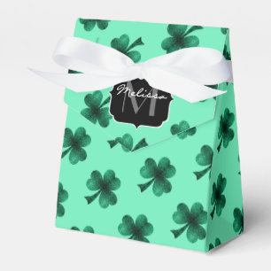 Green Sparkles Shamrock St. Patrick' Day Monogram Favor Boxes
