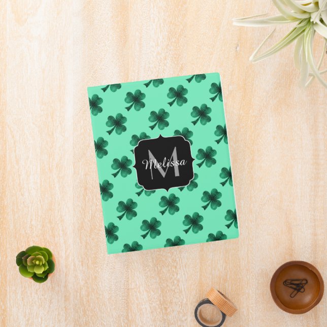 Green Sparkles Shamrock St. Patrick' Day Monogram Mini Binder (InSitu)