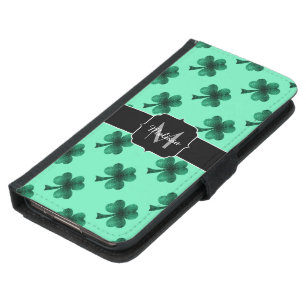 Green Sparkles Shamrock St. Patrick' Day Monogram Samsung Galaxy S5 Wallet Case