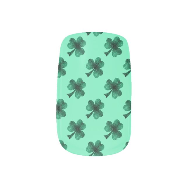 Green Sparkles Shamrock St. Patrick' Day pattern Minx Nail Art (Left Thumb)