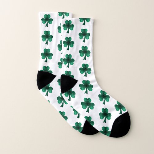 Green Sparkles Shamrock St Patrick Day pattern Socks