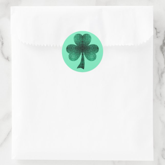 Green Sparkles Shamrock St. Patrick' Day turquoise Classic Round Sticker (Bag)