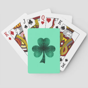 Green Sparkles Shamrock St. Patrick' Day turquoise Poker Cards