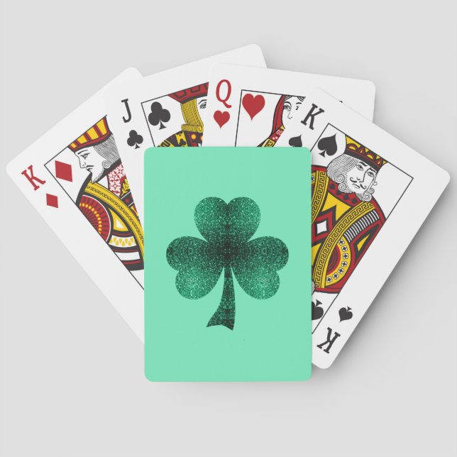Green Sparkles Shamrock St. Patrick' Day turquoise Poker Cards (Back)
