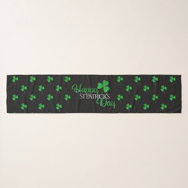 Green Sparkles Shamrocks St Patrick Scarf (Front (Horizontal))